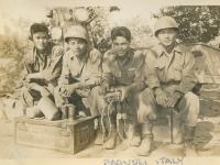 Somewhere in Italy near Naples, 1944, Bagnoli, Italy. Stan Hamamura, Lt. Kodama, Lawrence Iwamoto, me. (Courtesy of Joyce Walters)